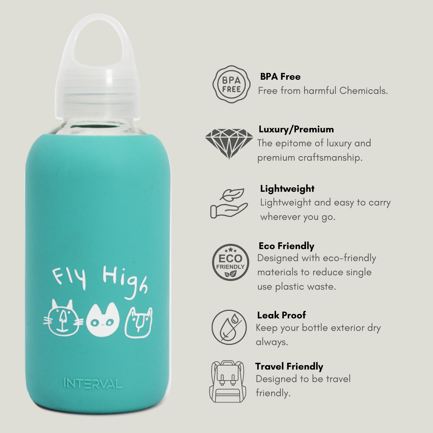 Glass water bottle - Turquoise Blue